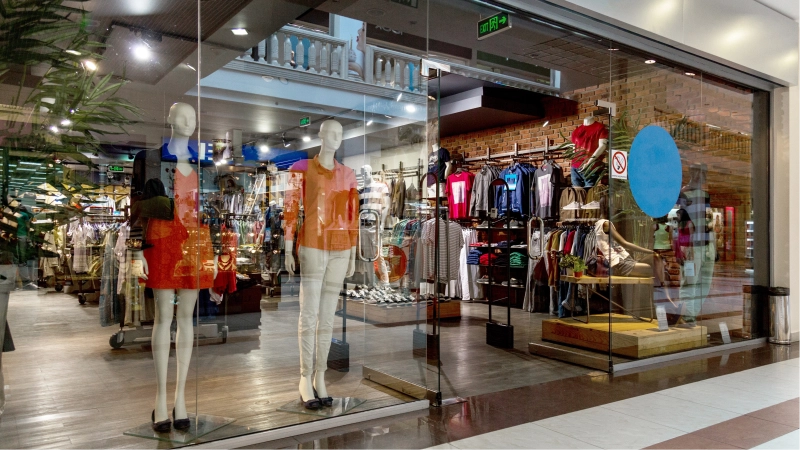 schaufenster mit uv-schutzfolie zum schutz von textilien vor ausbleichen